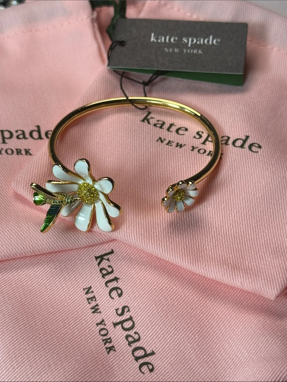 kate spade Gold-tone Daisy Open Cuff Bracelet with White Enamel